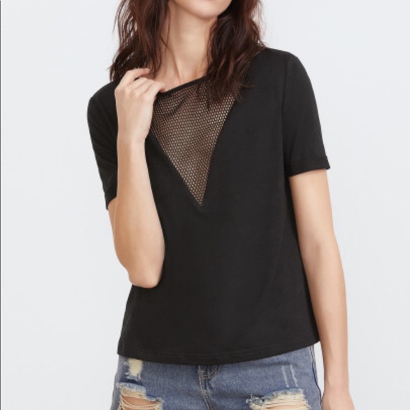 MUST GO - Black Short Sleeve Front Mesh Top - Picture 5 of 7
